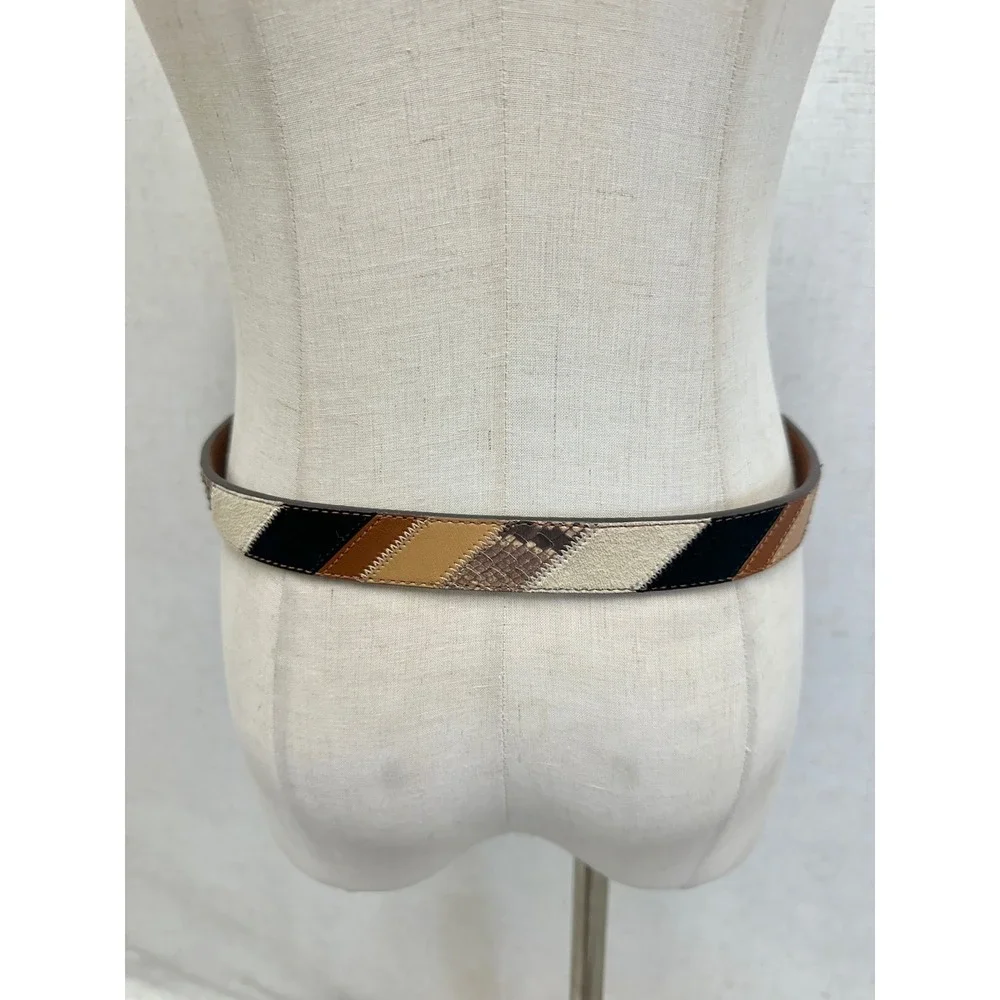 Lauren Ralph Lauren Patchwork Leather Suede Snakeskin Belt Brown Black Women S